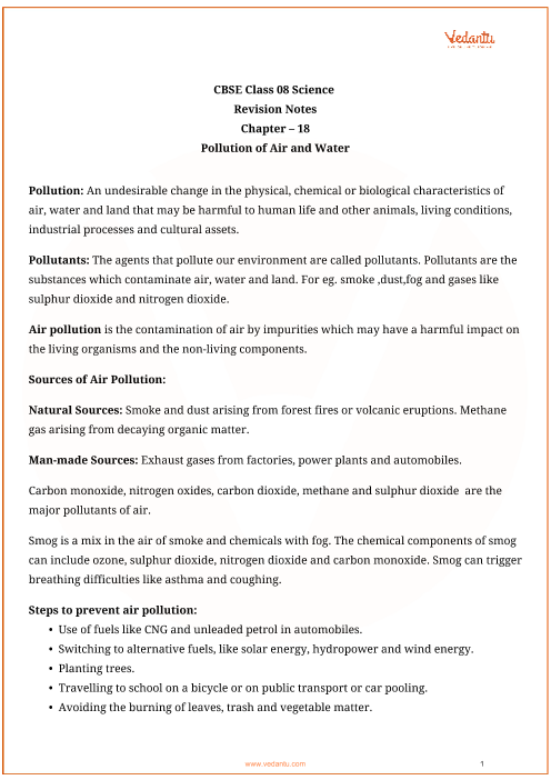 cbse-class-8-science-chapter-18-pollution-of-air-and-water-revision-notes