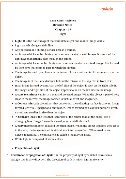 cbse-class-7-science-chapter-15-light-revision-notes