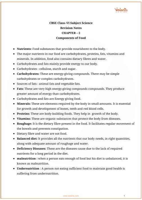 cbse class 6 science chapter 2 components of food