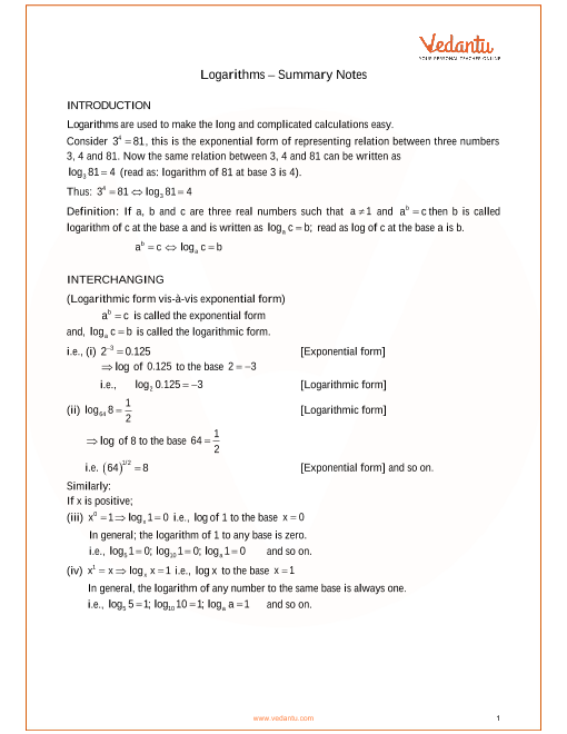 logarithm class 9 icse notes