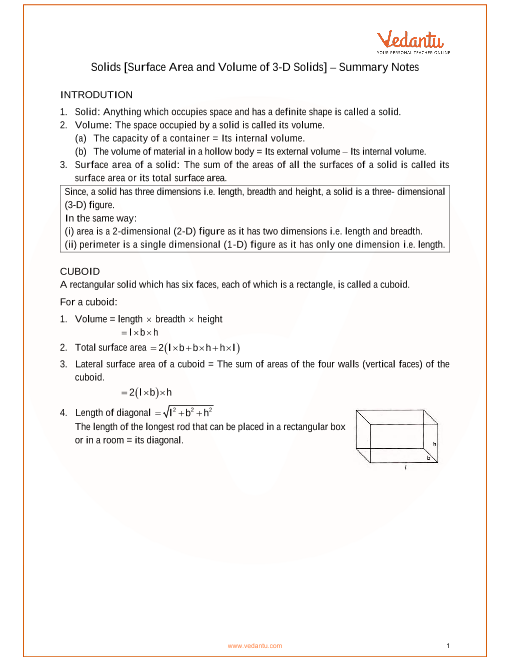 ICSE Class 9 Mathematics Chapter 21 - Solids Revision Notes