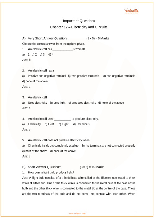 case study questions class 6 science electricity and circuits