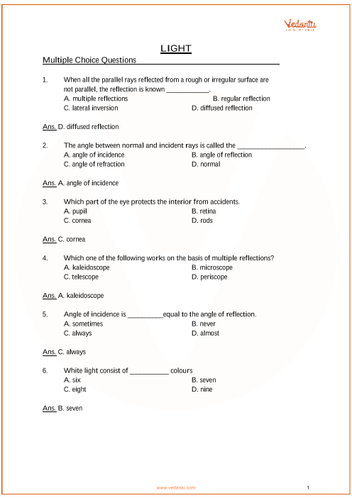 Important Questions For Cbse Class 8 Science Chapter 16 Light