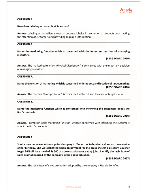 Important questions and answers of CBSE class 12 Business Studies