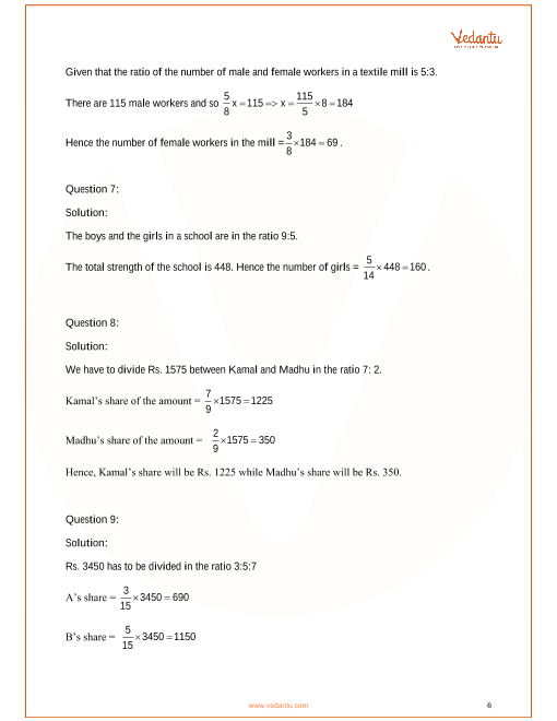 RD Sharma Solutions for Class 6 Chapter 9 Ratio, Proportion and Unitary  Method download PDF