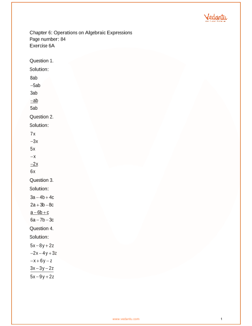 Rs Aggarwal Class 8 Mathematics Solutions For Chapter 6 Operations On Algebraic Expressions