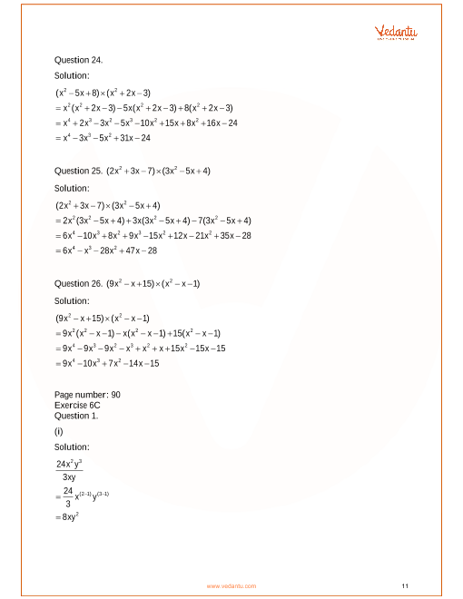 Rs Aggarwal Class 8 Mathematics Solutions For Chapter 6 Operations On Algebraic Expressions