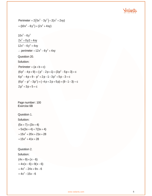 Rs Aggarwal Class 8 Mathematics Solutions For Chapter 6 Operations On Algebraic Expressions