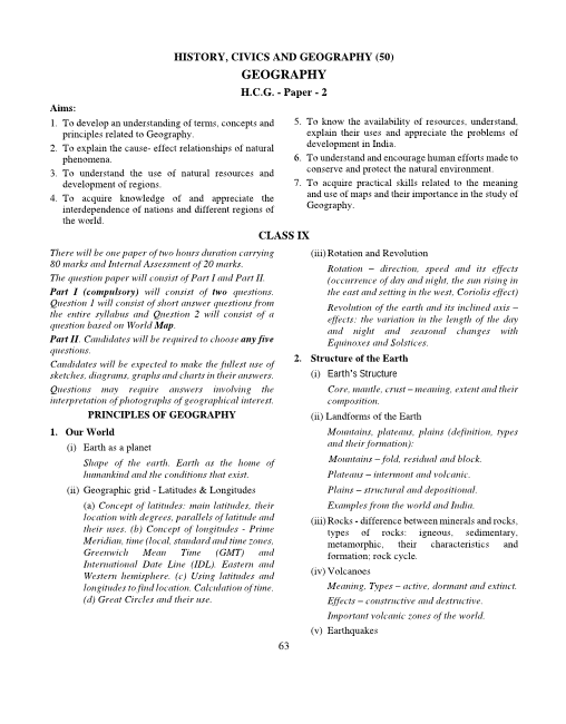 icse-class-9-geography-syllabus-2018-2019-examinations