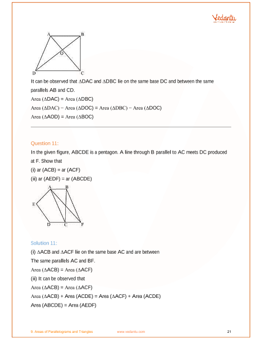 areas of parallelograms and triangles class 9 questions with answers