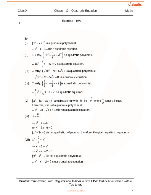 RS Aggarwal Solutions Class 10 Chapter 10 - Quadratic Equations (Ex 10B ...