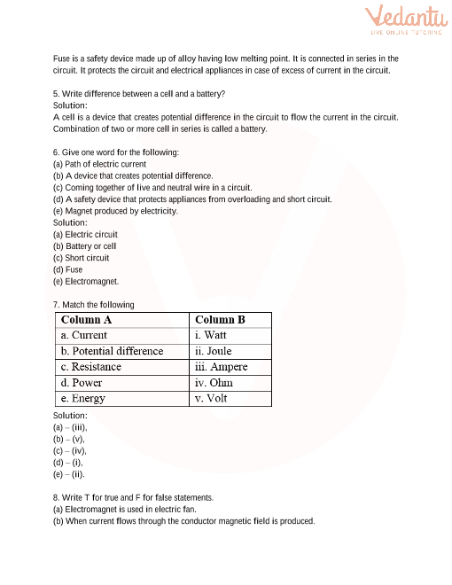 cbse class 7 science electric current and its effects worksheets with answers chapter 14