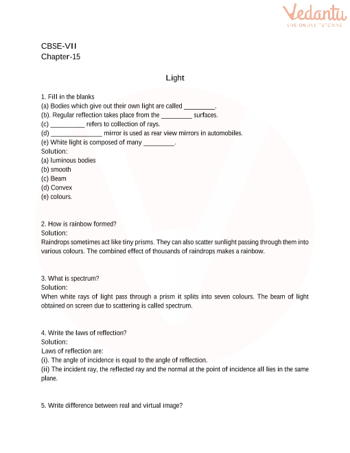 case study questions for class 7 science light