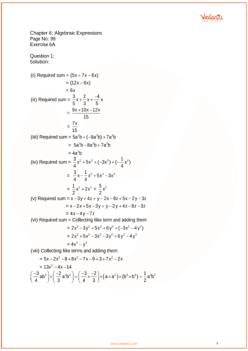 Rs Aggarwal Solutions Class 7 Chapter 6 Algebraic Expressions Ex 6b Exercise 6 2 Free Pdf