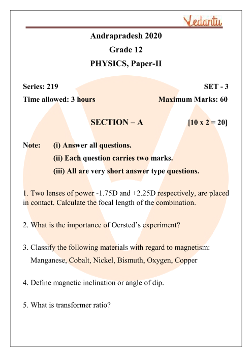 Physics board deals paper 2020