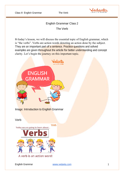 The Verb Class 2 CBSE English Grammar Chapter 9 [PDF]