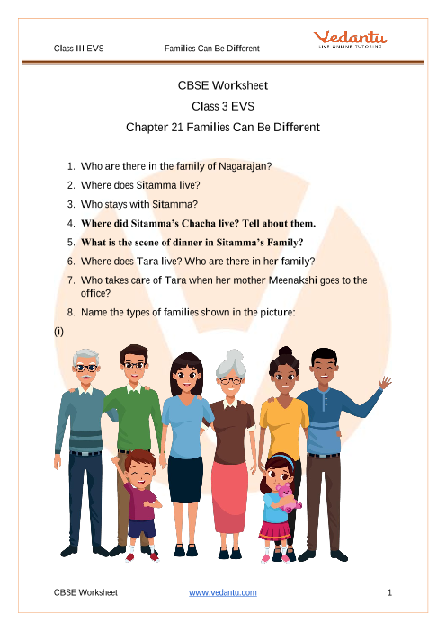 NCERT Solutions for Class 3 EVS Chapter 21 - Families Can Be Different