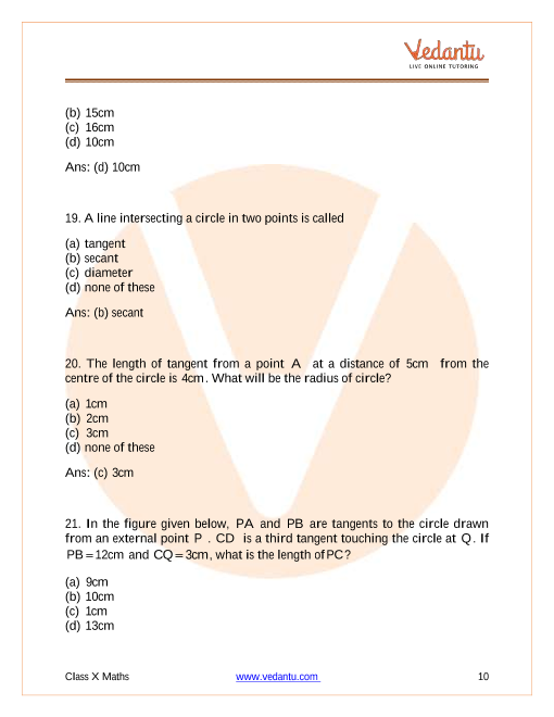 Important Questions of CBSE class 10 Mathematics