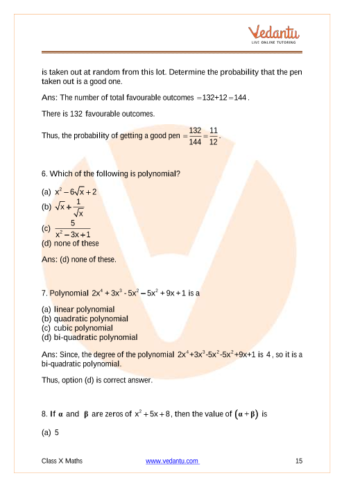 Important Questions of CBSE class 10 Mathematics