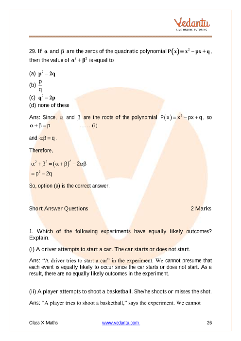 Important Questions of CBSE class 10 Mathematics