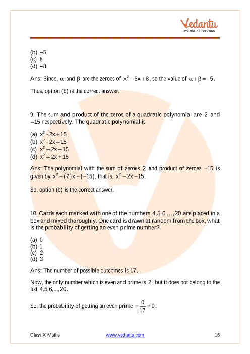 Important Questions of CBSE class 10 Mathematics