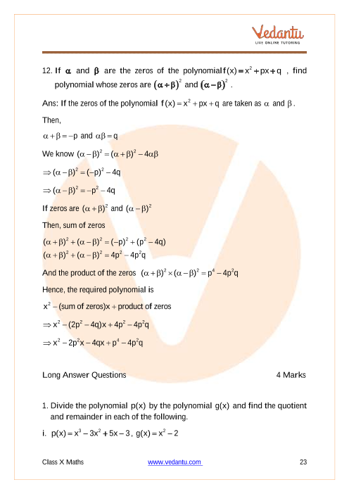 Important Questions of CBSE class 10 Mathematics