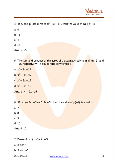 Important Questions of CBSE class 10 Mathematics