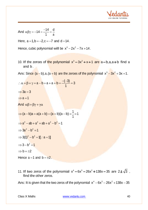 Important Questions of CBSE class 10 Mathematics