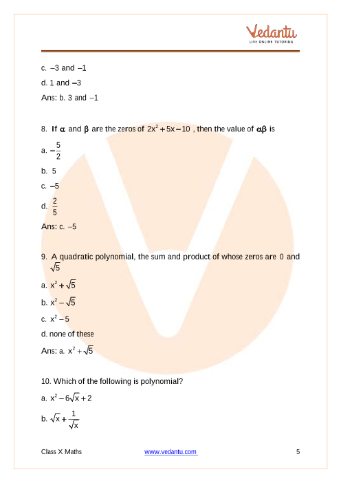 Important Questions of CBSE class 10 Mathematics