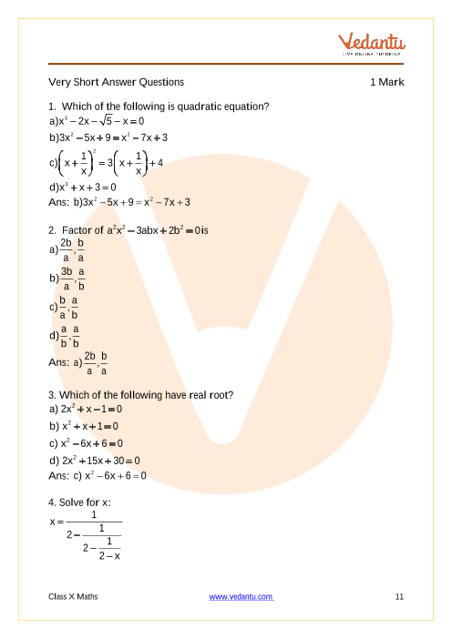 Important Questions of CBSE class 10 Mathematics