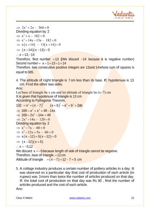 Important Questions of CBSE class 10 Mathematics