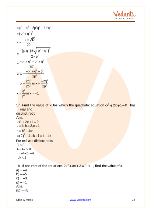 Important Questions of CBSE class 10 Mathematics