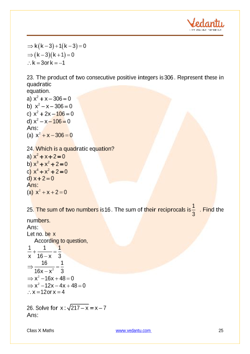 Important Questions of CBSE class 10 Mathematics