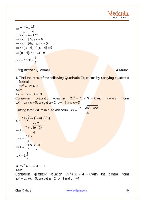 Important Questions of CBSE class 10 Mathematics