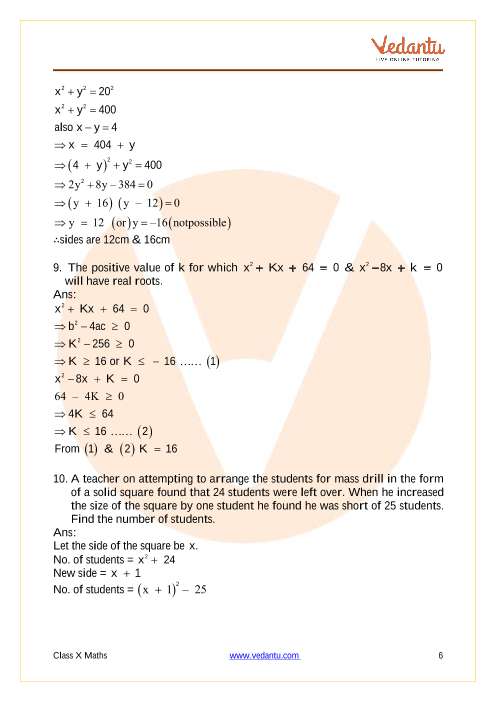 Important Questions of CBSE class 10 Mathematics