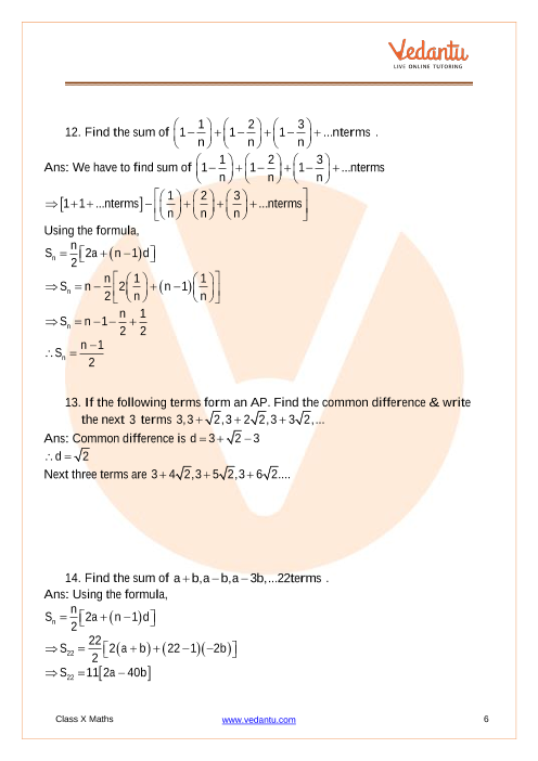 Cbse Class 10 Mathematics Chapter 5 Arithmetic Progressions Important Questions 5851