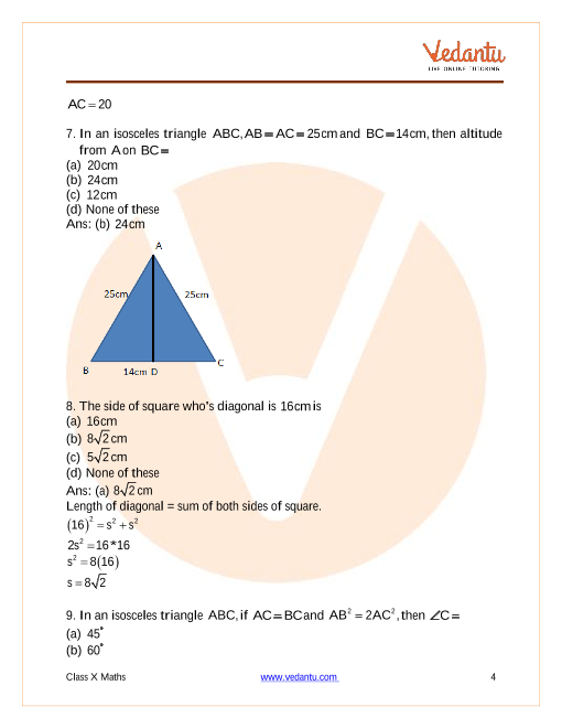 Important Questions of CBSE class 10 Mathematics