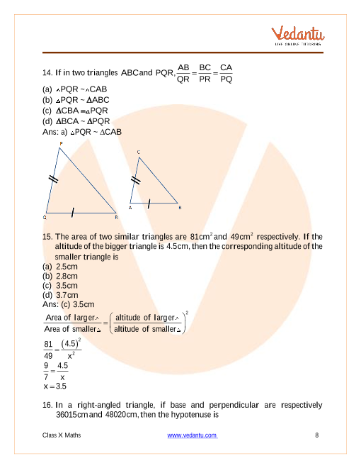 Important Questions of CBSE class 10 Mathematics