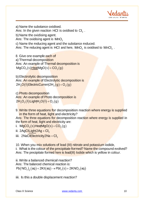 assignment of chemistry class 10