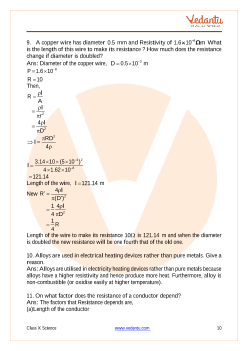 Important Questions of CBSE class 10 Science