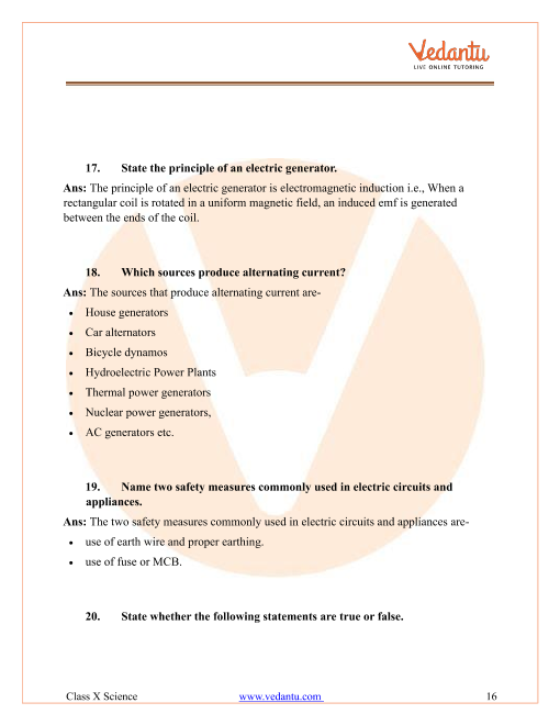 Important Questions of CBSE class 10 Science