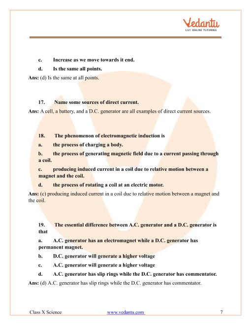 Important Questions of CBSE class 10 Science