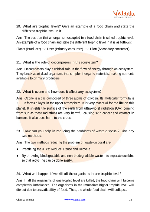 Important Questions of CBSE class 10 Science