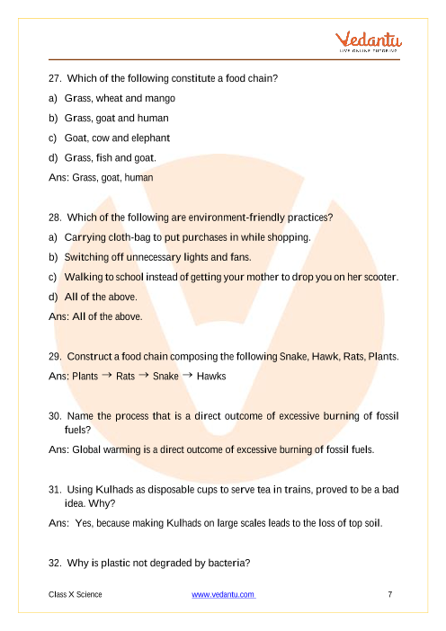 Important Questions of CBSE class 10 Science