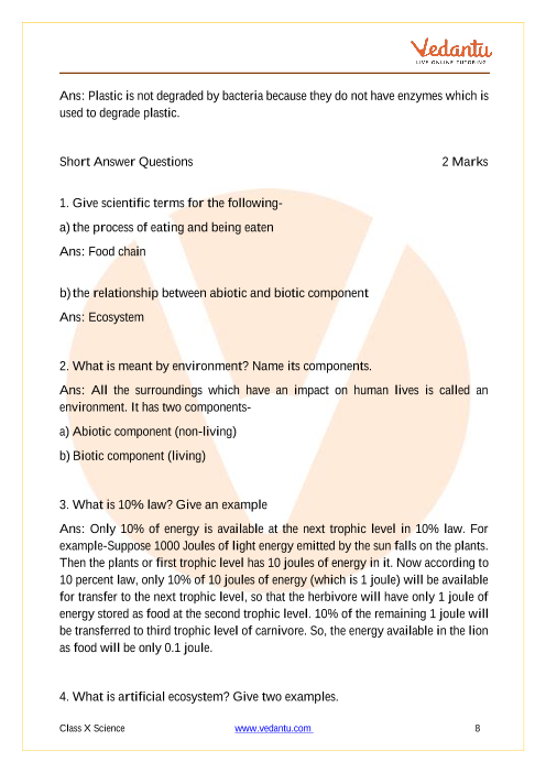 Important Questions of CBSE class 10 Science