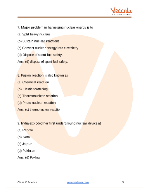 Important Questions of CBSE class 10 Science