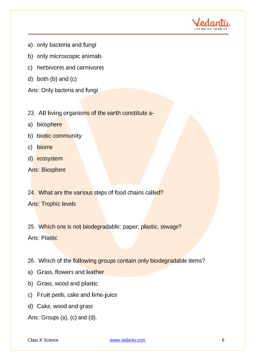 Important Questions of CBSE class 10 Science