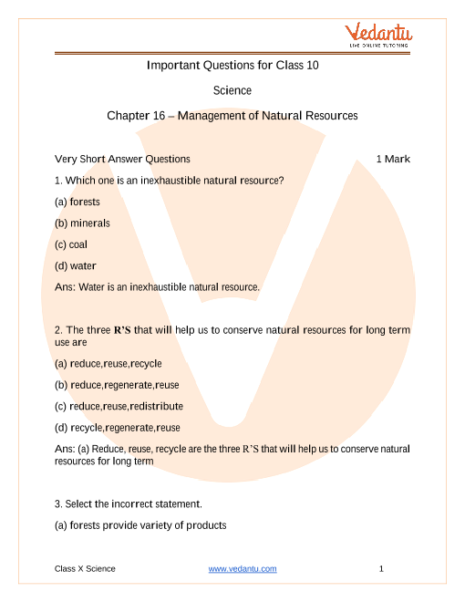 Important Questions of CBSE class 10 Science