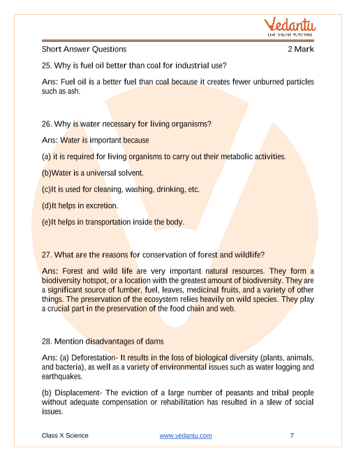 Important Questions of CBSE class 10 Science