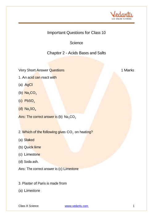 Important Questions of CBSE class 10 Science